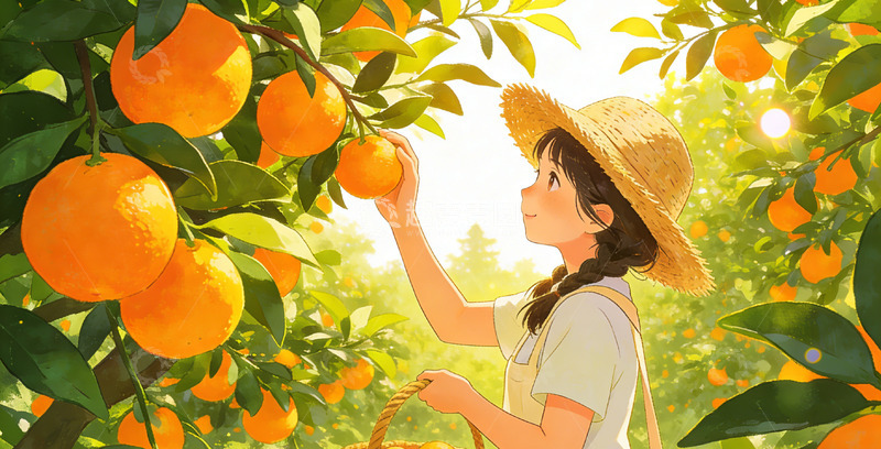 高清大图下载【趣麦麦图】田园风橘子采摘插画素材