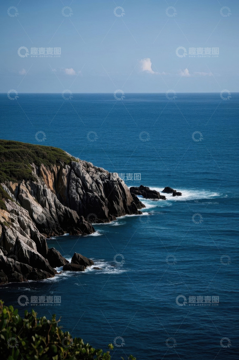 高清大图下载【趣麦麦图】海岸边岩石与辽阔海洋景观