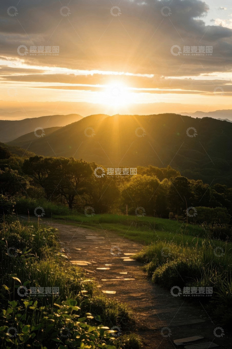 高清大图下载【趣麦麦图】山间小路日出自然风光