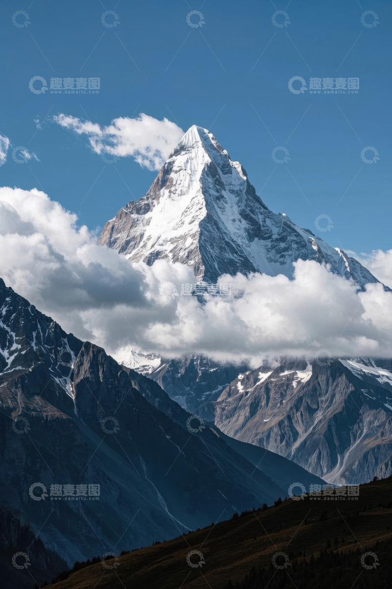 高清大图下载【趣麦麦图】巍峨雪山与蓝天白云景观