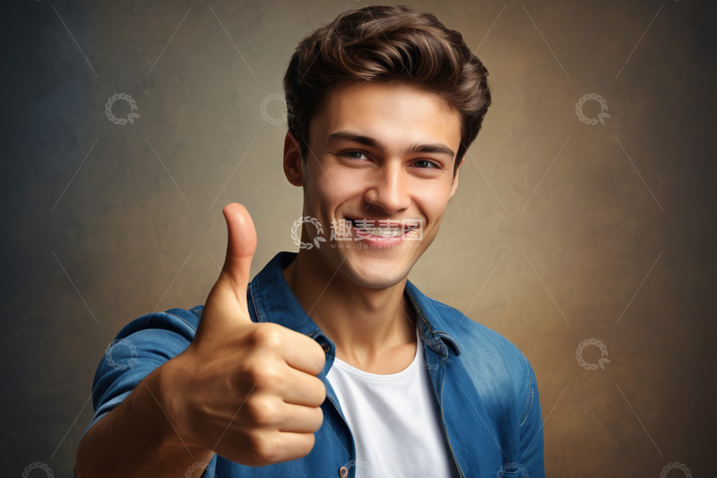 高清大图下载【趣麦麦图】微笑男子竖大拇指特写