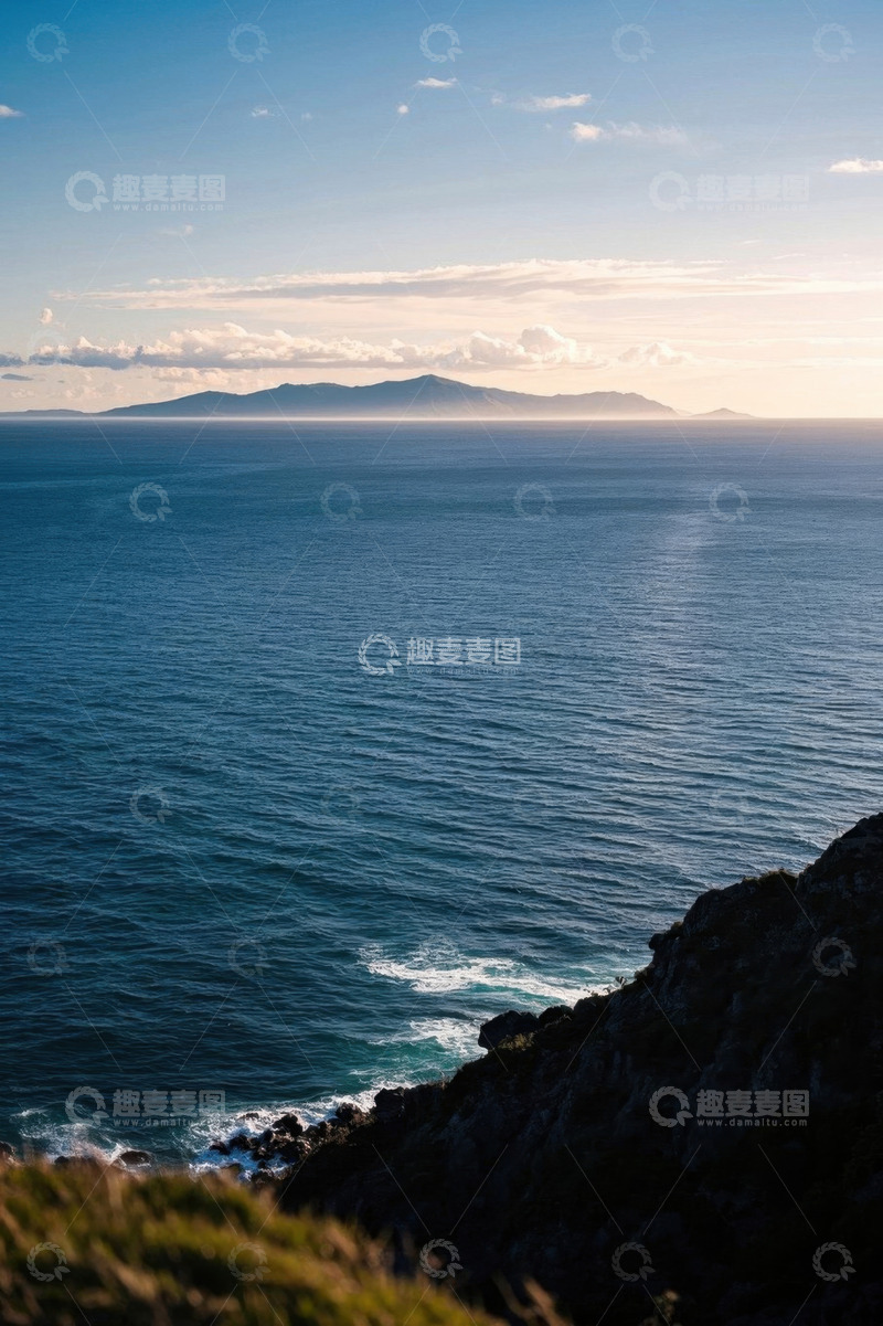 高清大图下载【趣麦麦图】海边远山自然风光景致
