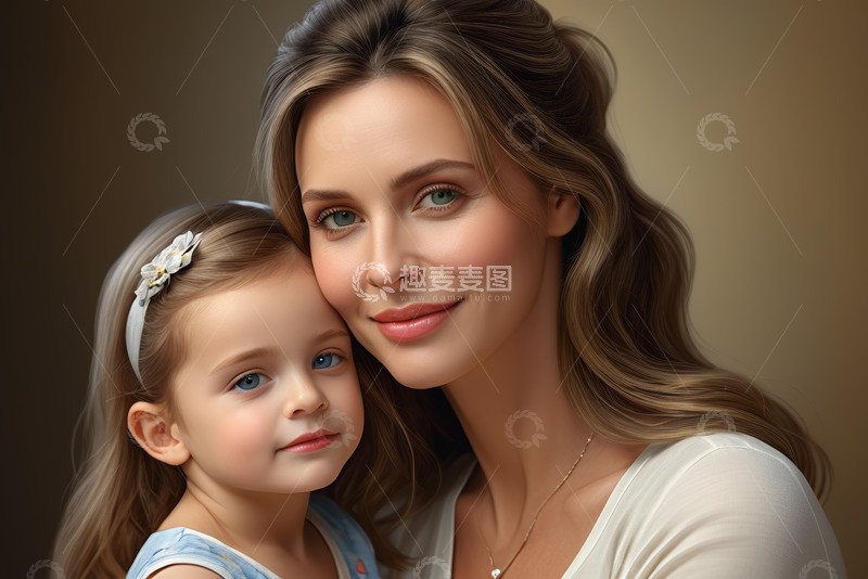 高清大图下载【趣麦麦图】母女亲密依偎肖像