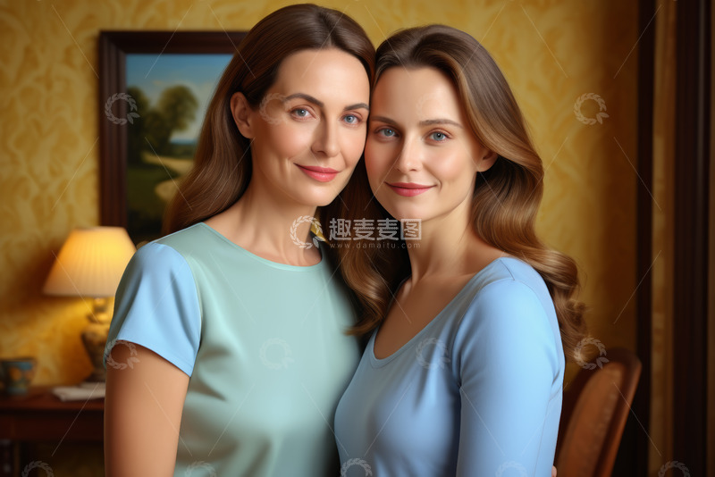 高清大图下载【趣麦麦图】室内母女亲密依偎合影