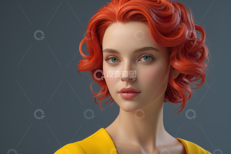 高清大图下载【趣麦麦图】红发年轻女性肖像特写