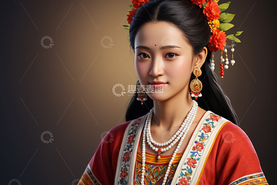 身着传统服饰的东方女子肖像