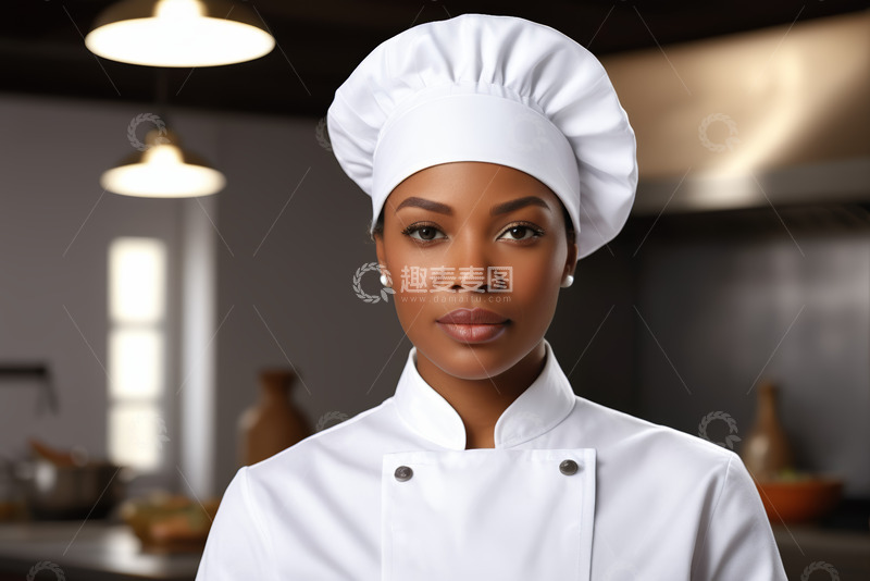 高清大图下载【趣麦麦图】-女厨师身着制服站在厨房