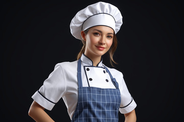 女厨师身着制服微笑形象