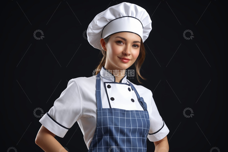 高清大图下载【趣麦麦图】-女厨师身着制服微笑形象