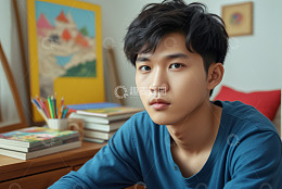 室内青年男子近景肖像