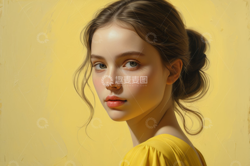 高清大图下载【趣麦麦图】黄衣女子特写肖像