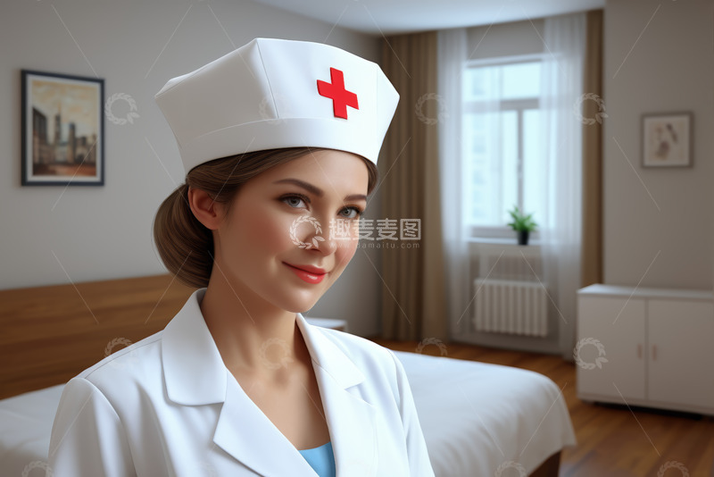 高清大图下载【趣麦麦图】病房中的微笑女护士