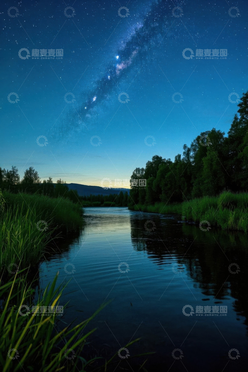 高清大图下载【趣麦麦图】河畔星空夜景
