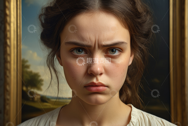 高清大图下载【趣麦麦图】表情不悦的年轻女性肖像