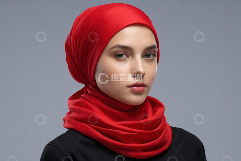 高清大图下载【趣麦麦图】戴红色头巾的女性肖像