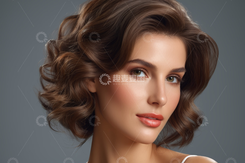 高清大图下载【趣麦麦图】女性卷发肖像特写