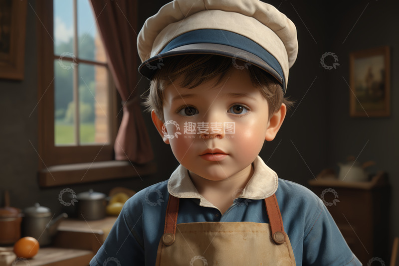 高清大图下载【趣麦麦图】戴厨师帽的小男孩近景