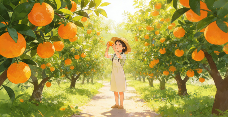 高清大图下载【趣麦麦图】果园少女插画设计素材