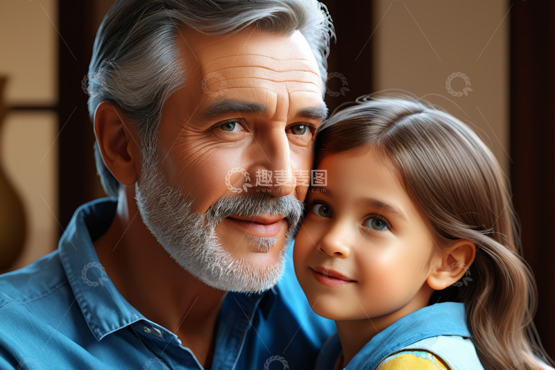 高清大图下载【趣麦麦图】老人与小女孩温馨依偎