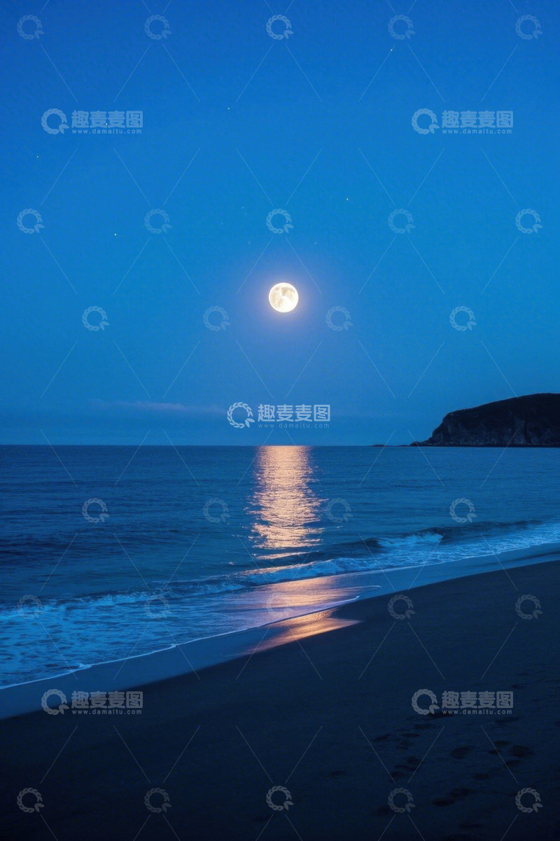 高清大图下载【趣麦麦图】月光下的海边夜景