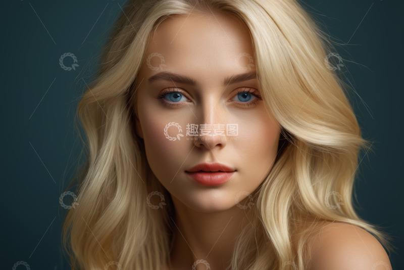 高清大图下载【趣麦麦图】金发蓝眼女子特写肖像