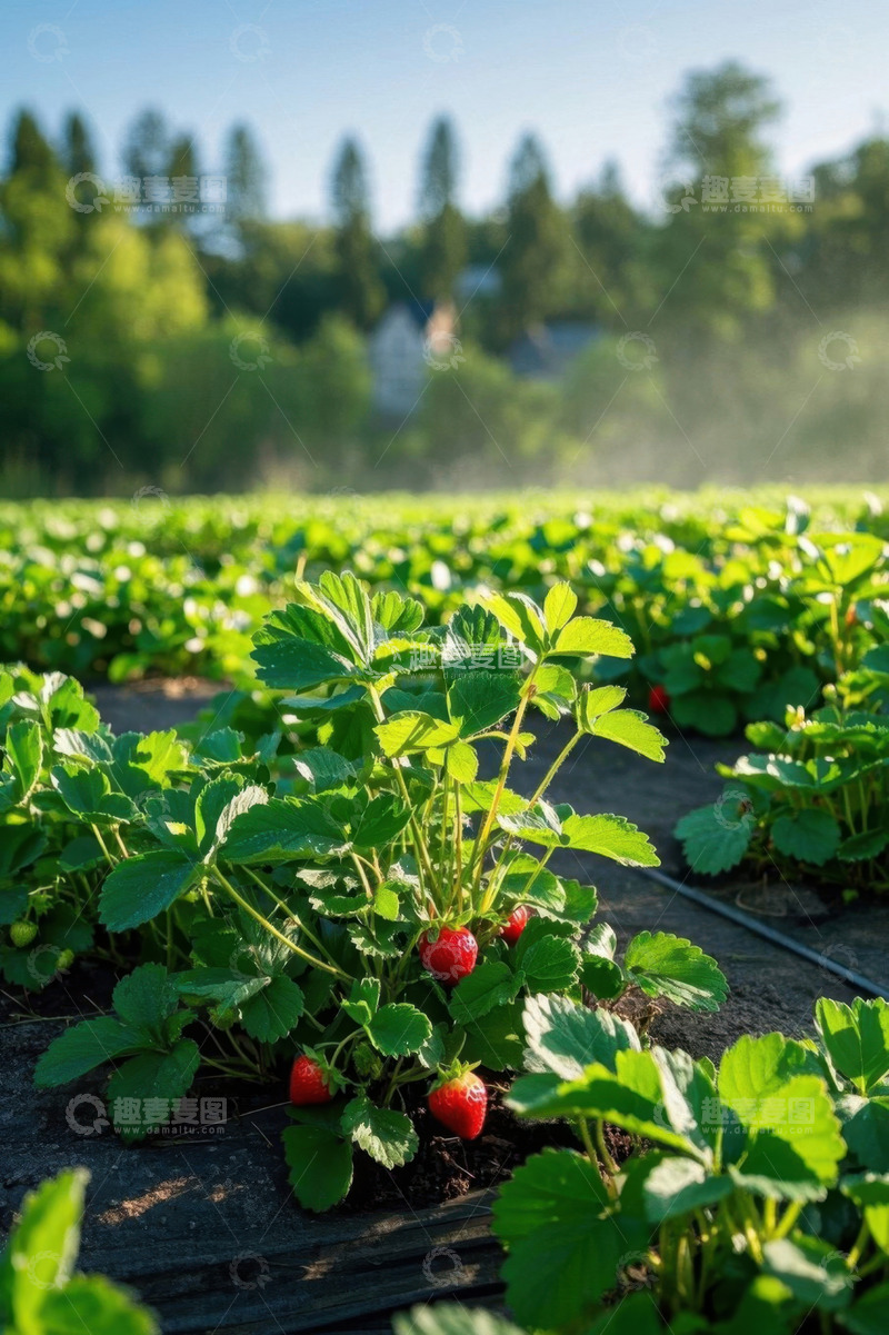 高清大图下载【趣麦麦图】草莓种植园绿色草莓植株