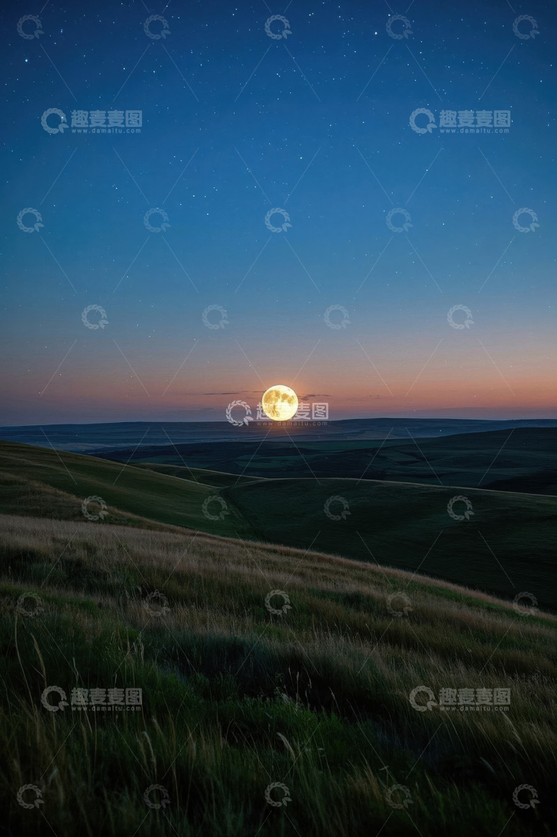 高清大图下载【趣麦麦图】草原月夜星空景象