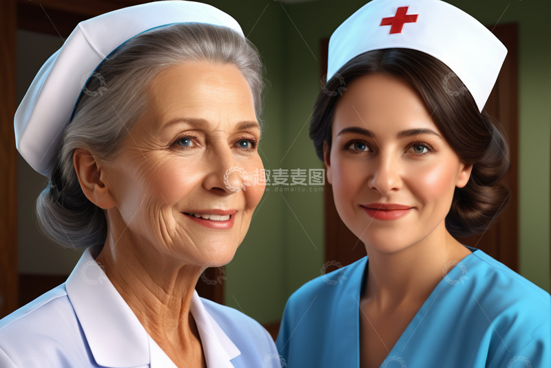 高清大图下载【趣麦麦图】两位护士微笑特写