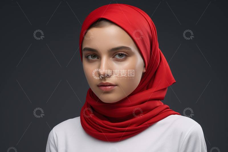 高清大图下载【趣麦麦图】戴红色头巾的女性肖像