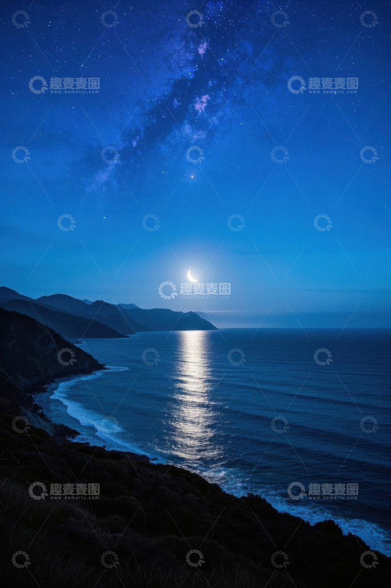 高清大图下载【趣麦麦图】月夜下的山海景色