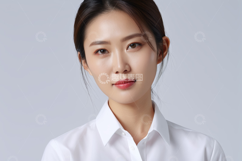 高清大图下载【趣麦麦图】穿白衬衫的青年女性肖像