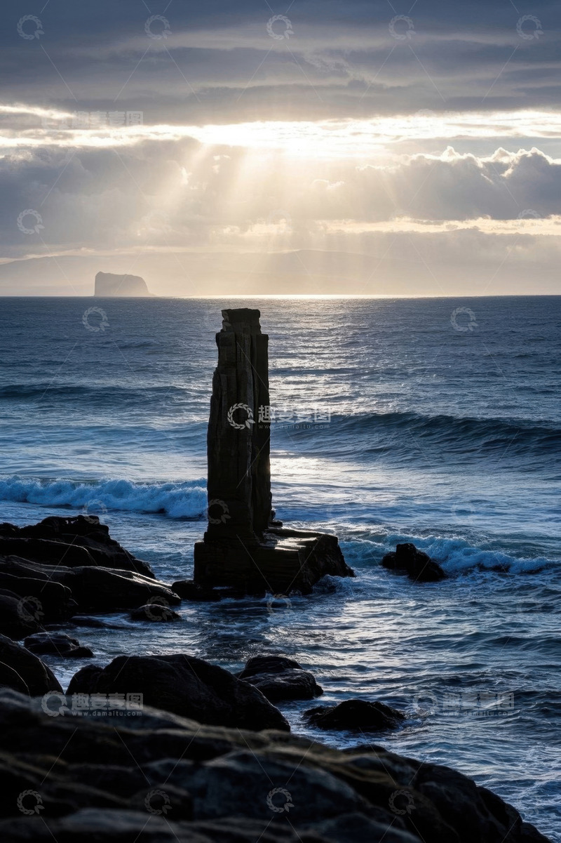 高清大图下载【趣麦麦图】海边礁石与海上阳光景观