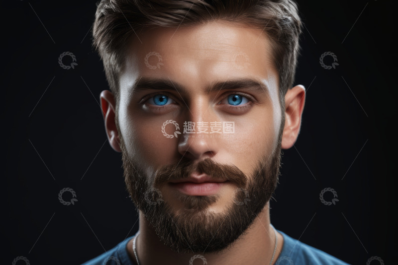 高清大图下载【趣麦麦图】蓝眼胡须男子面部特写