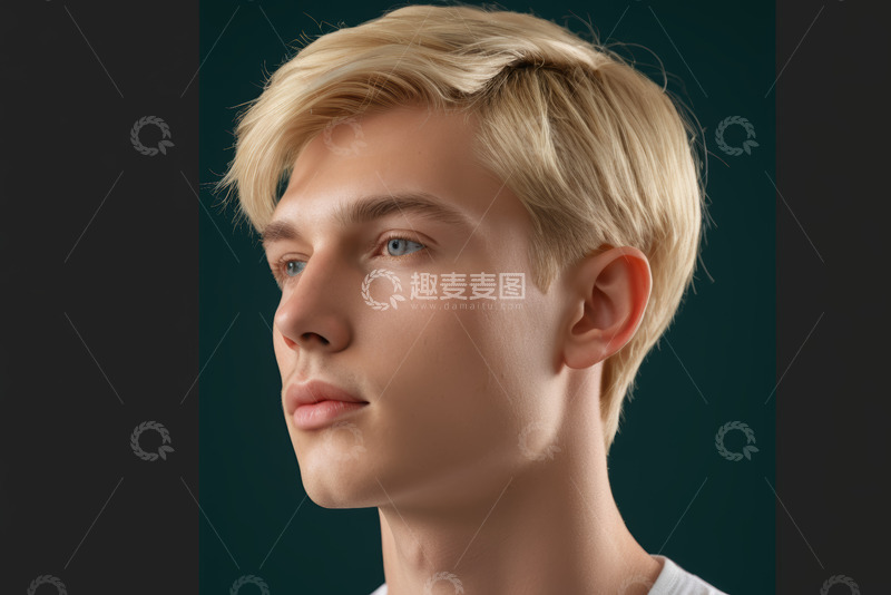 高清大图下载【趣麦麦图】金发年轻男性侧面肖像