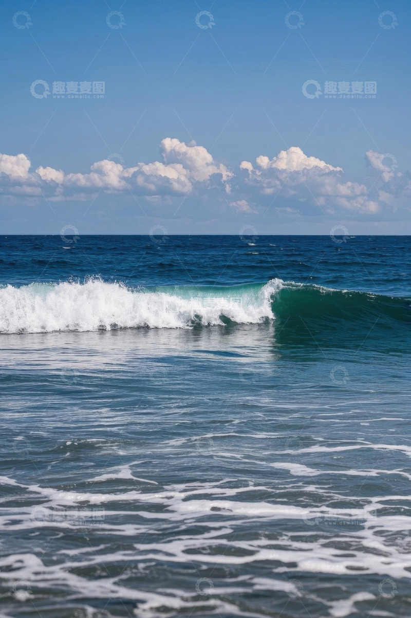 高清大图下载【趣麦麦图】蓝色海洋海浪与蓝天白云景观