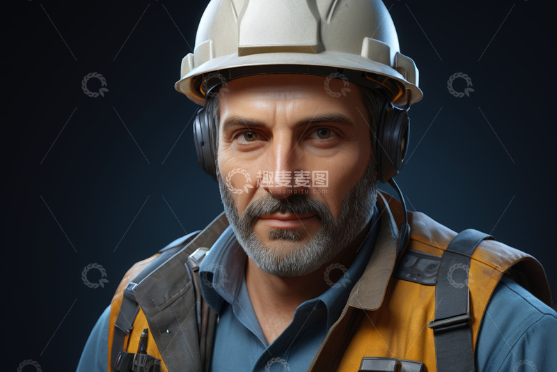 高清大图下载【趣麦麦图】戴安全帽穿工装的男性肖像