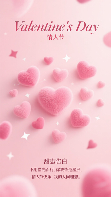 粉红情人节爱心祝福海报设计素材