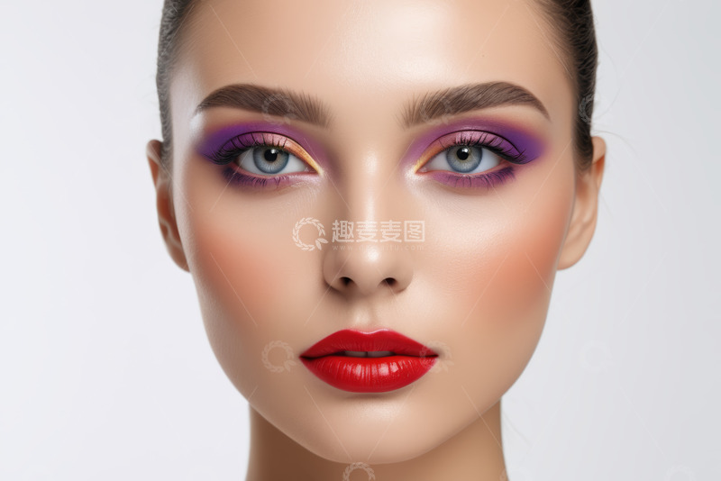高清大图下载【趣麦麦图】女性精致眼妆与红唇特写