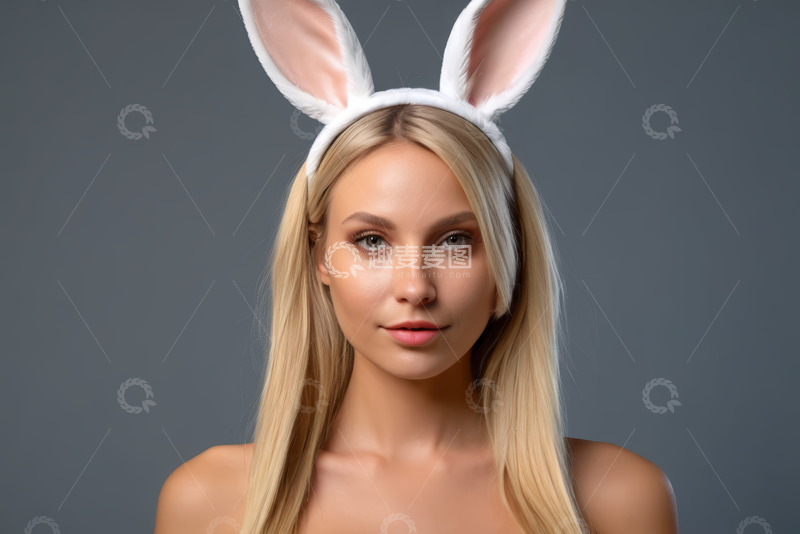 高清大图下载【趣麦麦图】戴兔耳朵发箍的金发女子