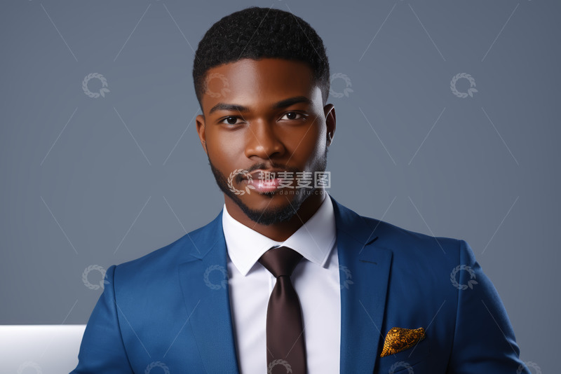 高清大图下载【趣麦麦图】身着蓝色西装的非洲裔男子