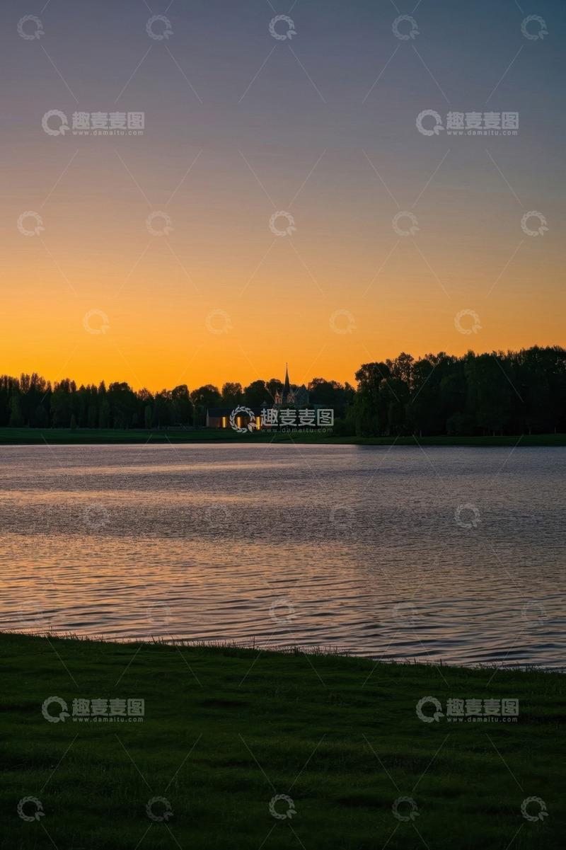 高清大图下载【趣麦麦图】湖畔日落自然风光