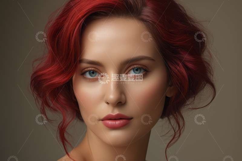 高清大图下载【趣麦麦图】红发女子时尚肖像特写