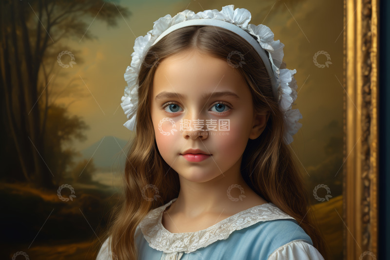 高清大图下载【趣麦麦图】戴花环小女孩肖像特写