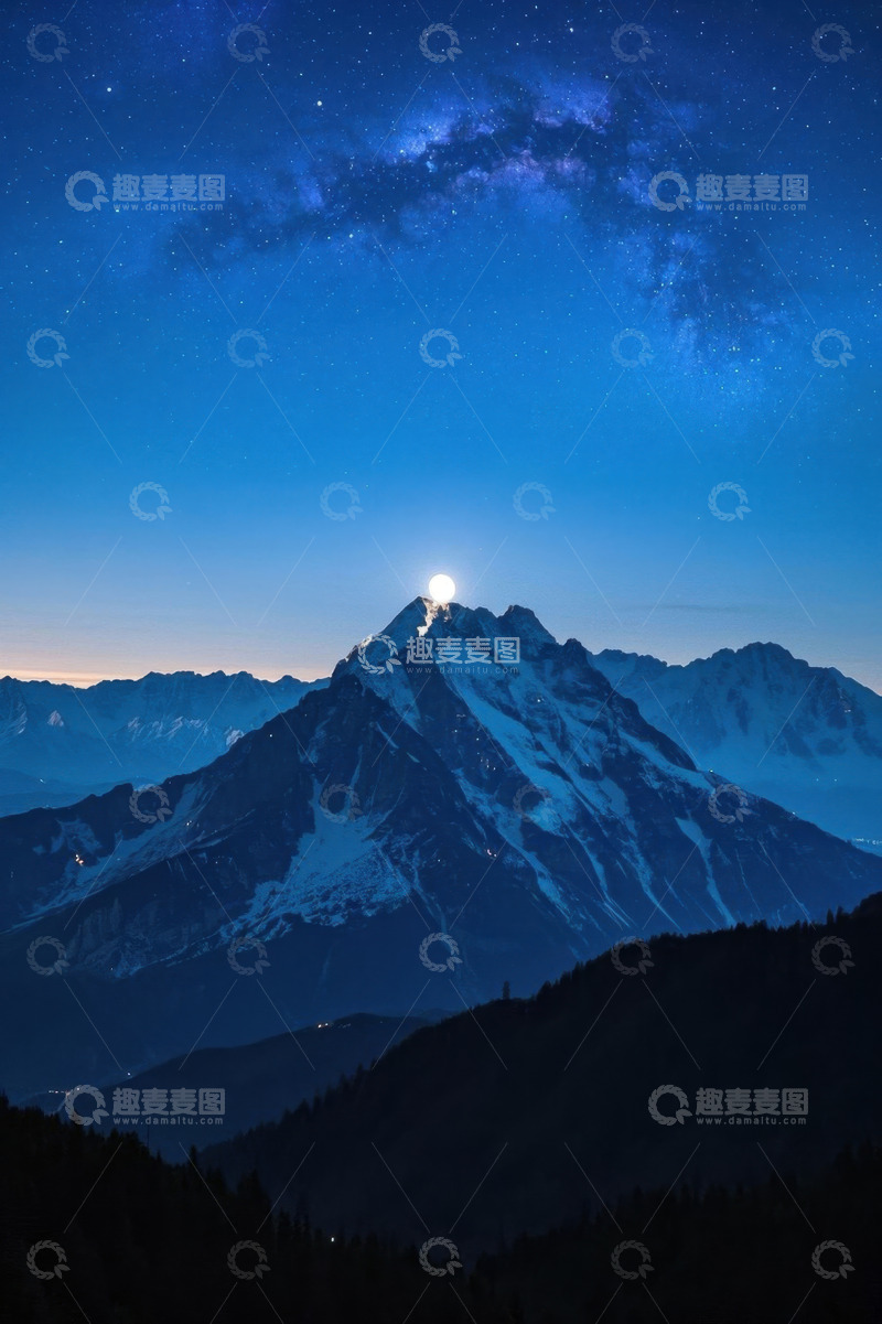 高清大图下载【趣麦麦图】雪山星空夜景素材