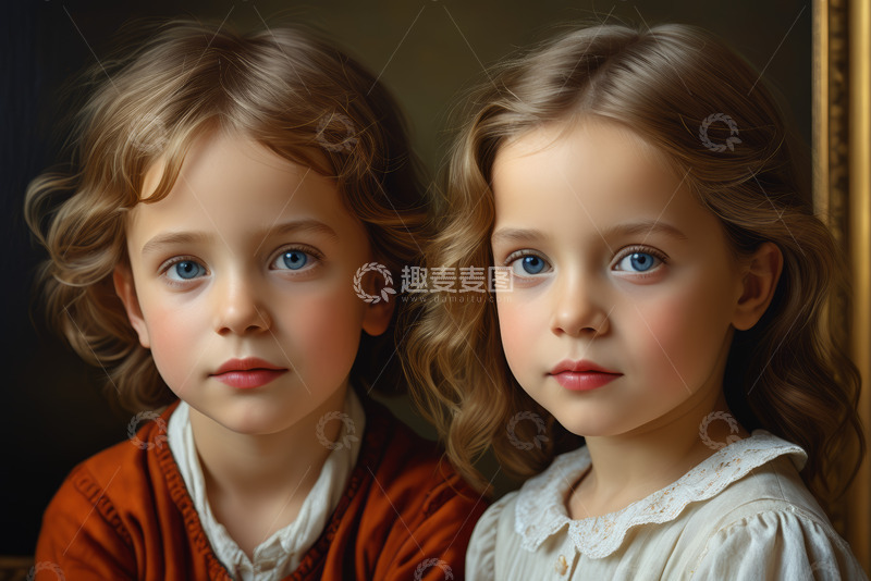高清大图下载【趣麦麦图】两个金发蓝眼孩童肖像