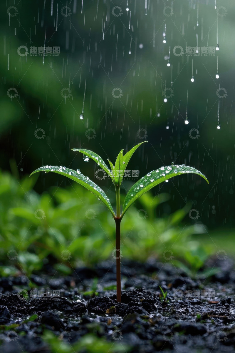 高清大图下载【趣麦麦图】雨中生长的嫩绿植物
