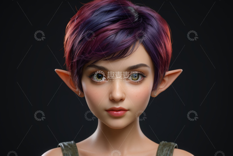 高清大图下载【趣麦麦图】精灵女孩短发特写肖像