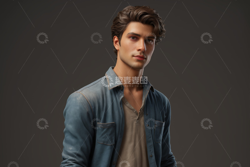 高清大图下载【趣麦麦图】穿着牛仔衬衫的男性肖像