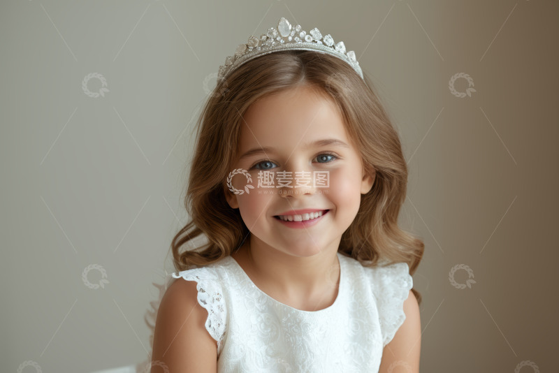 高清大图下载【趣麦麦图】戴皇冠微笑的小女孩肖像