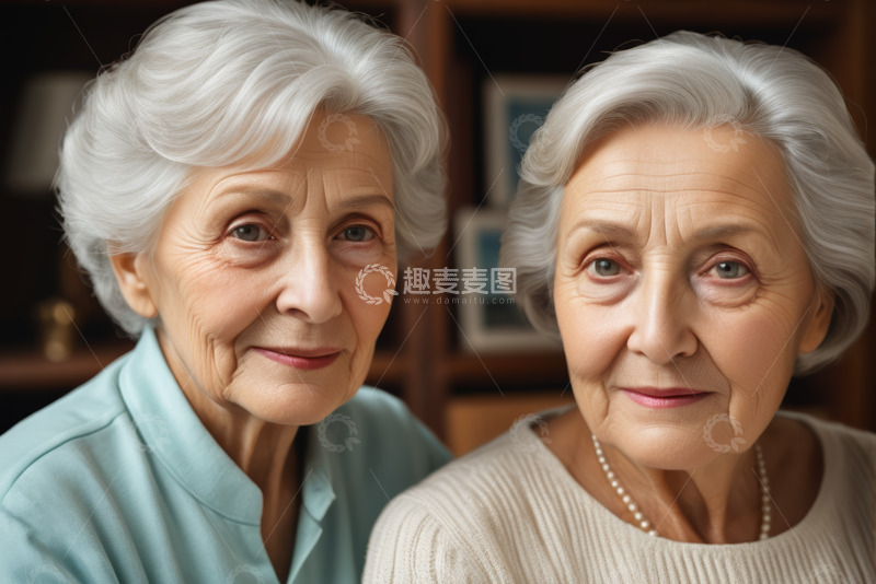 高清大图下载【趣麦麦图】两位老年女性微笑特写